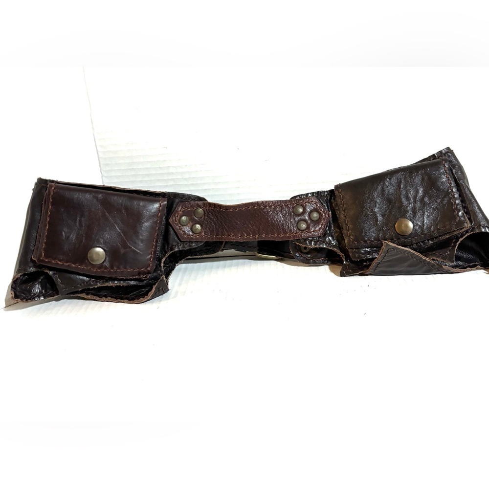 Vintage unisex Dark Brown distressed Leather Waist Bag with Dual Pouches